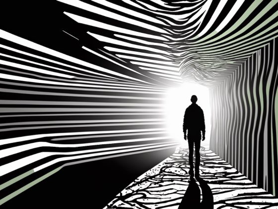 Person | Tunnel | Black and white | Evolution