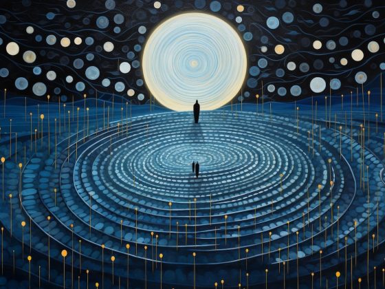 Algorithmic murmuration above the moonlit water