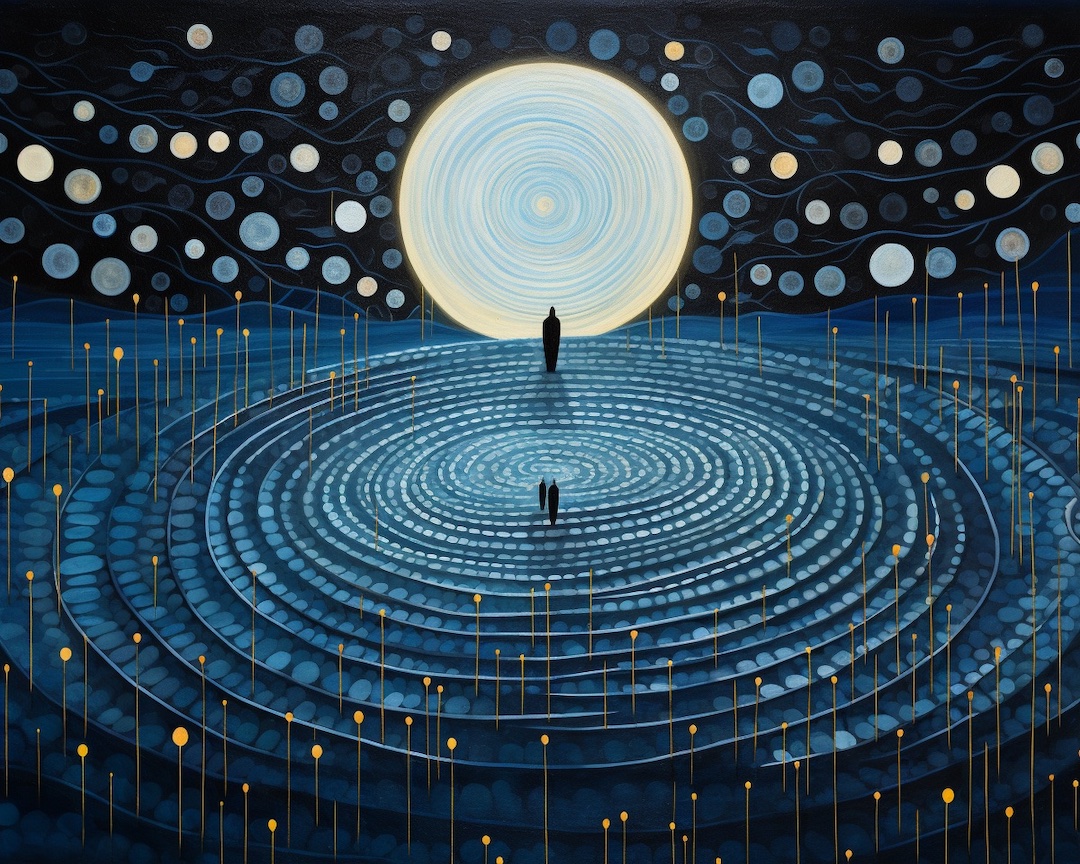 Algorithmic murmuration above the moonlit water