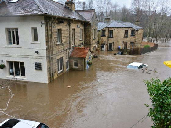 Flooded houses or neighborhood